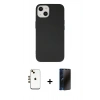 MARSİLYAN™- iPhone 14 Kılıf Ahenk Serisi - Siyah 3D Antistatik Hayalet Cam Ekran Koruyucu + Shine Kamera Lens - GD