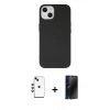 MARSİLYAN™- iPhone 14 Kılıf Ahenk Serisi - Siyah 3D Antistatik Hayalet Cam Ekran Koruyucu + Shine Kamera Lens - YL