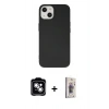 MARSİLYAN™- iPhone 14 Kılıf Ahenk Serisi - Siyah Bilvis 3D Cam Ekran Koruyucu + PVD Metal Kamera Lens - GS