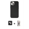 MARSİLYAN™- iPhone 14 Kılıf Ahenk Serisi - Siyah Bilvis 3D Cam Ekran Koruyucu + PVD Metal Kamera Lens - PE