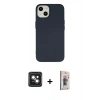 MARSİLYAN™- iPhone 14 Kılıf Ahenk Serisi - Siyah Bilvis 3D Cam Ekran Koruyucu + PVD Metal Kamera Lens - PE