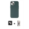 MARSİLYAN™- iPhone 14 Kılıf Ahenk Serisi - Siyah Bilvis 3D Cam Ekran Koruyucu + PVD Metal Kamera Lens - PE