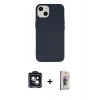 MARSİLYAN™- iPhone 14 Kılıf Ahenk Serisi - Siyah Bilvis 3D Cam Ekran Koruyucu + PVD Metal Kamera Lens - SH