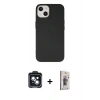 MARSİLYAN™- iPhone 14 Kılıf Ahenk Serisi - Siyah Bilvis 3D Cam Ekran Koruyucu + PVD Metal Kamera Lens - SH