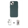 MARSİLYAN™- iPhone 14 Kılıf Ahenk Serisi - Siyah Bilvis 3D Cam Ekran Koruyucu + Siyah Shine Kamera Lens