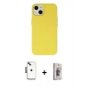 MARSİLYAN™- iPhone 14 Kılıf Ahenk Serisi - Siyah Bilvis 3D Cam Ekran Koruyucu + Siyah Shine Kamera Lens