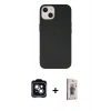 MARSİLYAN™- iPhone 14 Kılıf Ahenk Serisi - Siyah Bilvis 3D Cam Ekran Koruyucu + PVD Metal Kamera Lens - YL