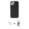 MARSİLYAN™- iPhone 14 Kılıf Ahenk Serisi - Siyah Bilvis 3D Mat Cam Ekran Koruyucu + Diamond Kamera Lens - SABE