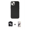 MARSİLYAN™- iPhone 14 Kılıf Ahenk Serisi - Siyah Bilvis 3D Mat Cam Ekran Koruyucu + PVD Metal Kamera Lens - MI