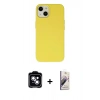 MARSİLYAN™- iPhone 14 Kılıf Ahenk Serisi - Siyah Bilvis 3D Mat Cam Ekran Koruyucu + PVD Metal Kamera Lens - MI