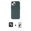 MARSİLYAN™- iPhone 14 Kılıf Ahenk Serisi - Siyah Bilvis 3D Mat Cam Ekran Koruyucu + PVD Metal Kamera Lens - PE