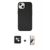 MARSİLYAN™- iPhone 14 Kılıf Ahenk Serisi - Siyah Bilvis 3D Mat Cam Ekran Koruyucu + PVD Metal Kamera Lens - PE