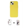 MARSİLYAN™- iPhone 14 Kılıf Ahenk Serisi - Siyah Bilvis 3D Mat Cam Ekran Koruyucu + Shine Kamera Lens - KI