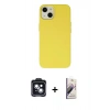 MARSİLYAN™- iPhone 14 Kılıf Ahenk Serisi - Siyah Bilvis 3D Mat Cam Ekran Koruyucu + PVD Metal Kamera Lens - SH