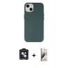 MARSİLYAN™- iPhone 14 Kılıf Ahenk Serisi - Siyah Bilvis 3D Mat Cam Ekran Koruyucu + PVD Metal Kamera Lens - SH
