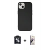 MARSİLYAN™- iPhone 14 Kılıf Ahenk Serisi - Siyah Bilvis 3D Mat Cam Ekran Koruyucu + PVD Metal Kamera Lens - SH