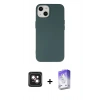 MARSİLYAN™- iPhone 14 Kılıf Ahenk Serisi - Siyah Bilvis 5in1 3D Magic Cam Ekran Koruyucu + PVD Metal Kamera Lens - PE