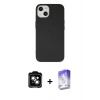 MARSİLYAN™- iPhone 14 Kılıf Ahenk Serisi - Siyah Bilvis 5in1 3D Magic Cam Ekran Koruyucu + PVD Metal Kamera Lens - TU