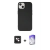 MARSİLYAN™- iPhone 14 Kılıf Ahenk Serisi - Siyah Bilvis 5in1 3D Magic Cam Ekran Koruyucu + PVD Metal Kamera Lens - PE