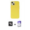 MARSİLYAN™- iPhone 14 Kılıf Ahenk Serisi - Siyah Bilvis 5in1 3D Magic Cam Ekran Koruyucu + PVD Metal Kamera Lens - PE