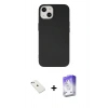 MARSİLYAN™- iPhone 14 Kılıf Ahenk Serisi - Siyah Bilvis 5in1 3D Magic Cam Ekran Koruyucu + Sierra Blue Diamond Kamera Lens