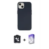 MARSİLYAN™- iPhone 14 Kılıf Ahenk Serisi - Siyah Bilvis 5in1 3D Magic Cam Ekran Koruyucu + Siyah PVD Metal Kamera Lens