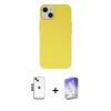 MARSİLYAN™- iPhone 14 Kılıf Ahenk Serisi - Siyah Bilvis 5in1 3D Magic Cam Ekran Koruyucu + Siyah Shine Kamera Lens