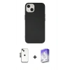 MARSİLYAN™- iPhone 14 Kılıf Ahenk Serisi - Siyah Bilvis 5in1 3D Magic Cam Ekran Koruyucu + Siyah Shine Kamera Lens