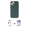 MARSİLYAN™- iPhone 14 Kılıf Ahenk Serisi - Siyah Bilvis 5in1 3D Magic Cam Ekran Koruyucu + Siyah Shine Kamera Lens