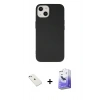 MARSİLYAN™- iPhone 14 Kılıf Ahenk Serisi - Siyah Bilvis 5in1 5D Magic Hayalet Cam Ekran Koruyucu + Diamond Kamera Lens - SABE