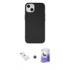 MARSİLYAN™- iPhone 14 Kılıf Ahenk Serisi - Siyah Bilvis 5in1 5D Magic Hayalet Cam Ekran Koruyucu + Kırmızı Diamond Kamera Lens