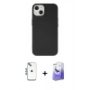 MARSİLYAN™- iPhone 14 Kılıf Ahenk Serisi - Siyah Bilvis 5in1 5D Magic Hayalet Cam Ekran Koruyucu + Shine Kamera Lens - MI