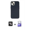 MARSİLYAN™- iPhone 14 Kılıf Ahenk Serisi - Siyah Bilvis 5in1 5D Magic Hayalet Cam Ekran Koruyucu + PVD Metal Kamera Lens - PE