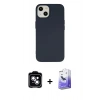 MARSİLYAN™- iPhone 14 Kılıf Ahenk Serisi - Siyah Bilvis 5in1 5D Magic Hayalet Cam Ekran Koruyucu + PVD Metal Kamera Lens - MI