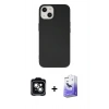 MARSİLYAN™- iPhone 14 Kılıf Ahenk Serisi - Siyah Bilvis 5in1 5D Magic Hayalet Cam Ekran Koruyucu + PVD Metal Kamera Lens - YL