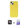 MARSİLYAN™- iPhone 14 Kılıf Ahenk Serisi - Siyah Bilvis 5in1 5D Magic Hayalet Cam Ekran Koruyucu + PVD Metal Kamera Lens - PE