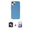 MARSİLYAN™- iPhone 14 Kılıf Ahenk Serisi - Siyah Bilvis 5in1 5D Magic Hayalet Cam Ekran Koruyucu + PVD Metal Kamera Lens - SH