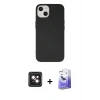 MARSİLYAN™- iPhone 14 Kılıf Ahenk Serisi - Siyah Bilvis 5in1 5D Magic Hayalet Cam Ekran Koruyucu + PVD Metal Kamera Lens - PE