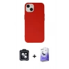 MARSİLYAN™- iPhone 14 Kılıf Ahenk Serisi - Siyah Bilvis 5in1 5D Magic Hayalet Cam Ekran Koruyucu + PVD Metal Kamera Lens - SH