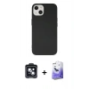 MARSİLYAN™- iPhone 14 Kılıf Ahenk Serisi - Siyah Bilvis 5in1 5D Magic Hayalet Cam Ekran Koruyucu + PVD Metal Kamera Lens - SH