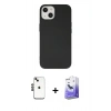 MARSİLYAN™- iPhone 14 Kılıf Ahenk Serisi - Siyah Bilvis 5in1 5D Magic Hayalet Cam Ekran Koruyucu + Shine Kamera Lens - SH