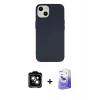 MARSİLYAN™- iPhone 14 Kılıf Ahenk Serisi - Siyah Bilvis 5in1 5D Magic Hayalet Cam Ekran Koruyucu + PVD Metal Kamera Lens - TU