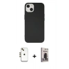 MARSİLYAN™- iPhone 14 Kılıf Ahenk Serisi - Siyah Bilvis Hayalet Cam Ekran Koruyucu + Shine Kamera Lens - GD