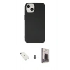 MARSİLYAN™- iPhone 14 Kılıf Ahenk Serisi - Siyah Bilvis Hayalet Cam Ekran Koruyucu + Diamond Kamera Lens - SABE
