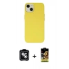 MARSİLYAN™- iPhone 14 Kılıf Ahenk Serisi - Siyah Buffer Cam Ekran Koruyucu + PVD Metal Kamera Lens - GS