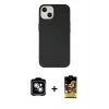 MARSİLYAN™- iPhone 14 Kılıf Ahenk Serisi - Siyah Buffer Cam Ekran Koruyucu + PVD Metal Kamera Lens - GS
