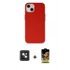 MARSİLYAN™- iPhone 14 Kılıf Ahenk Serisi - Siyah Buffer Cam Ekran Koruyucu + PVD Metal Kamera Lens - PE