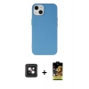 MARSİLYAN™- iPhone 14 Kılıf Ahenk Serisi - Siyah Buffer Cam Ekran Koruyucu + PVD Metal Kamera Lens - PE