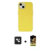 MARSİLYAN™- iPhone 14 Kılıf Ahenk Serisi - Siyah Buffer Cam Ekran Koruyucu + PVD Metal Kamera Lens - PE