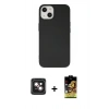 MARSİLYAN™- iPhone 14 Kılıf Ahenk Serisi - Siyah Buffer Cam Ekran Koruyucu + PVD Metal Kamera Lens - PE